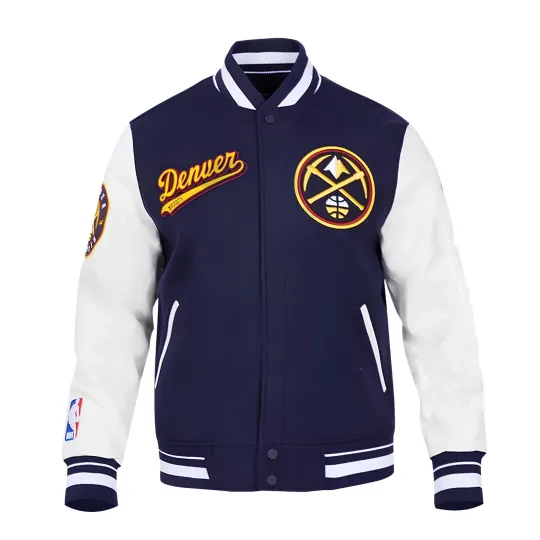 Denver  Navy Blue Body White Varsity Jacket Men  (Not Satin, Not Wool, Not Leather)