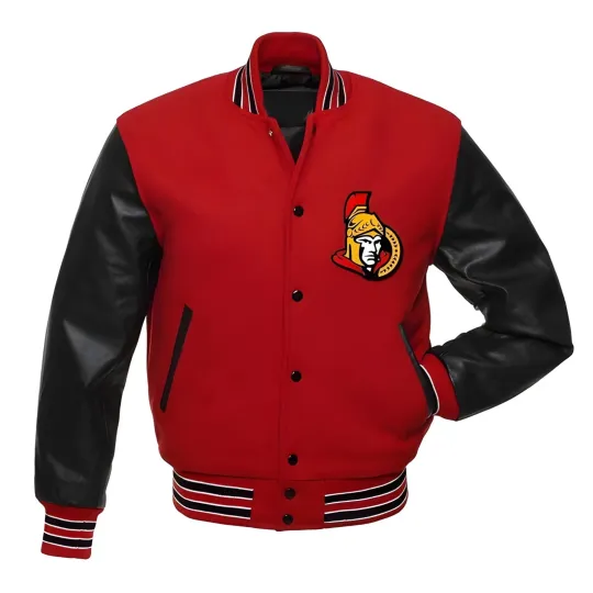 Discover Ottawa Red Body Black  Varsity Jacket Men  (Not Satin, Not Wool, Not Leather)