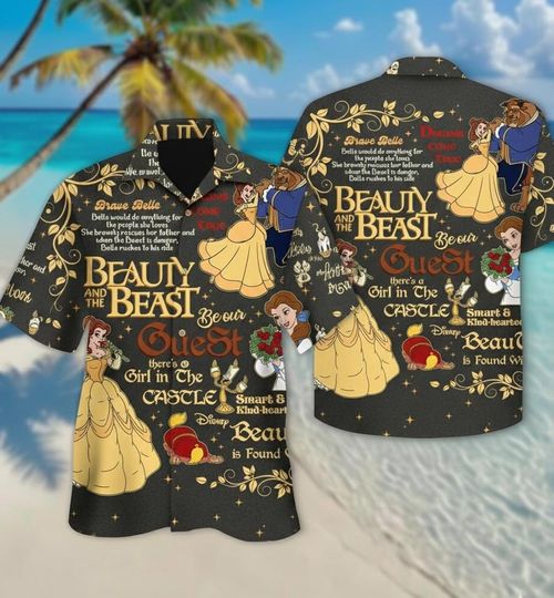 Discover Beauty And The Beast Disney Hawaiian Shirt, Princess Belle Button Shirt, Disney Cartoon Tropical Shirt, Disney World Shirt, Magic Kingdom