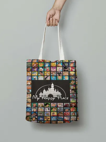 Discover Disney Movies Friends Tote Bag, My Happy Place Bag Lovers Gift