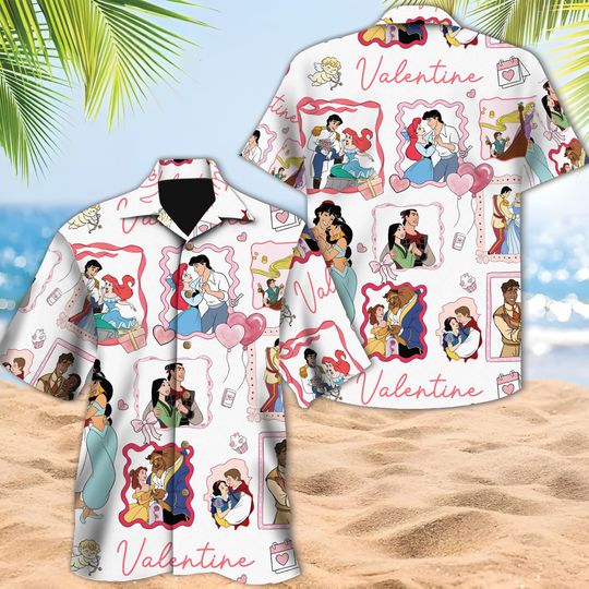 Discover Disney Princess and Prince Valentine Coquette Bow Hawaiian, Happy Valentine's Day, Disneyland Valentine Couple, Disney Girl Trip Hawaiian