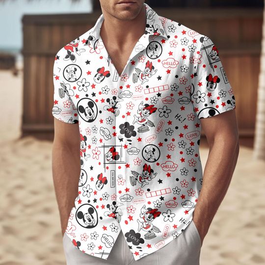 Discover Disney Mickey Minnie Love Button Shirt, Disney Valentine Hawaii Shirt, Mickey Minnie Valentine Castle Shirt, Button Up Gift For Him