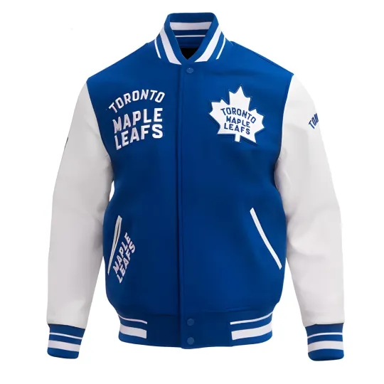 Toronto Maple Royal Blue Body White Varsity Jacket  (Not Satin, Not Wool, Not Leather)