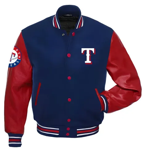 Texas Navy Blue Body Red Jacket Men  (Not Satin, Not Wool, Not Leather)