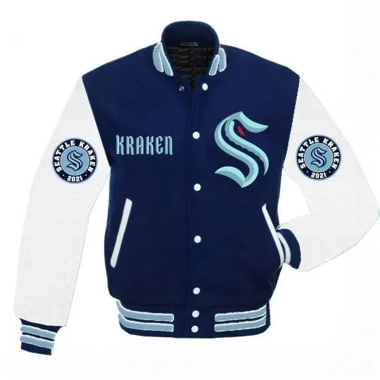 Seattle Royal Blue Body White Varsity Jacket (Not Satin, Not Wool, Not Leather)