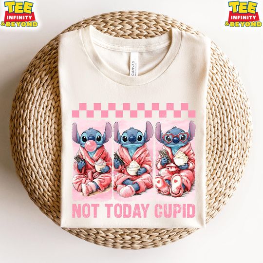Discover Not Today Cupid Checkered T-Shirt, Disney Stitch Valentine's Day T-Shirt, Disney Valentine's Day Matching 2026 Tee, Stitch Love Day T-Shirt