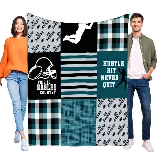 Discover Philadelphia Eagles Blanket Soft Cozy Throw | football Football Fan Patchwork HUSTLE HIT NEVER QUIT Decor for Bed Sofa Gift
