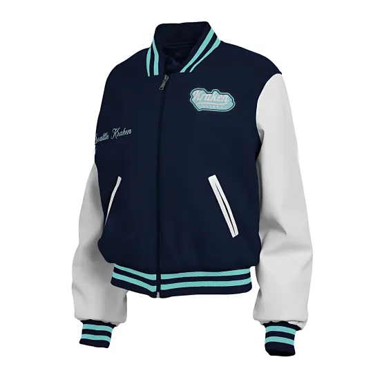 Discover Seattle Navy Blue Body White Varsity Jacket  (Not Satin, Not Wool, Not Leather)