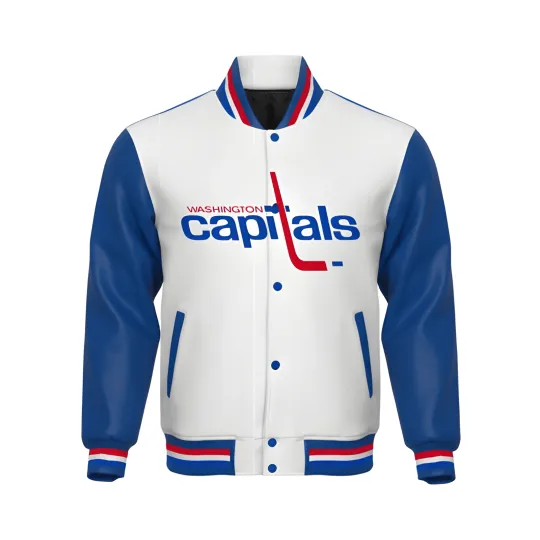 Discover Washington White Body Blue  Varsity Jacket Men  (Not Satin, Not Wool, Not Leather)
