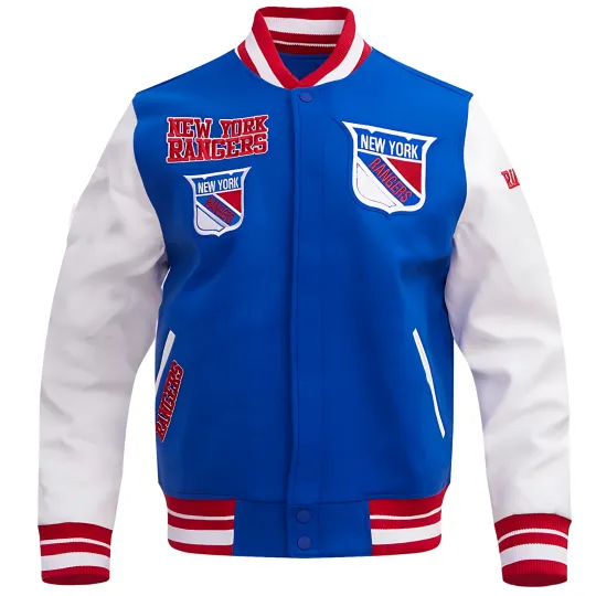 New York Royal Blue Body White Varsity Jacket Men  (Not Satin, Not Wool, Not Leather)