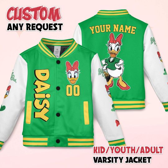 Discover Personalize Daisy Duck St Patricks Day Varsity Jacket, Custom Mickey and Friends Baseball Jacket, Lucky Gift