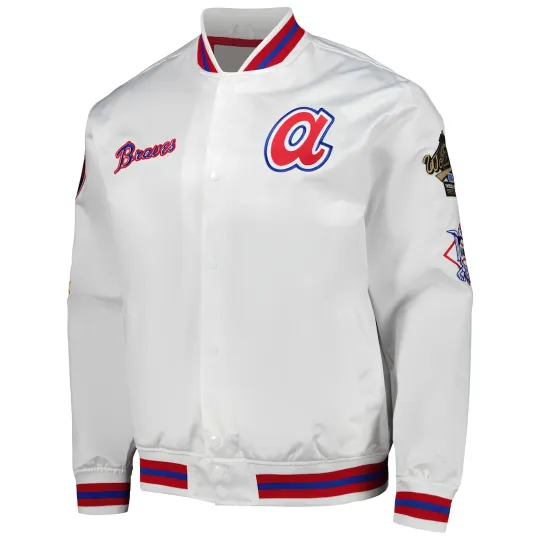 Discover Atlanta Braves White Satin Baseball  Varsity Jacket Letterman Jacket Men Size L
