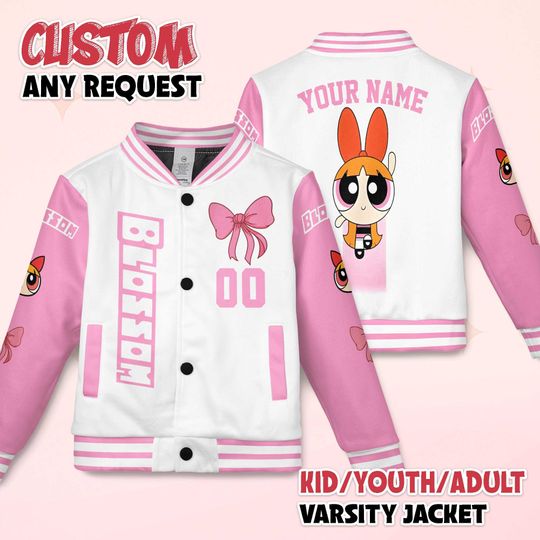 Discover Personalized Blossom Varsity Jacket, Custom The Powerpuff Girls Baseball Jacket, Cartoon Fan Gift