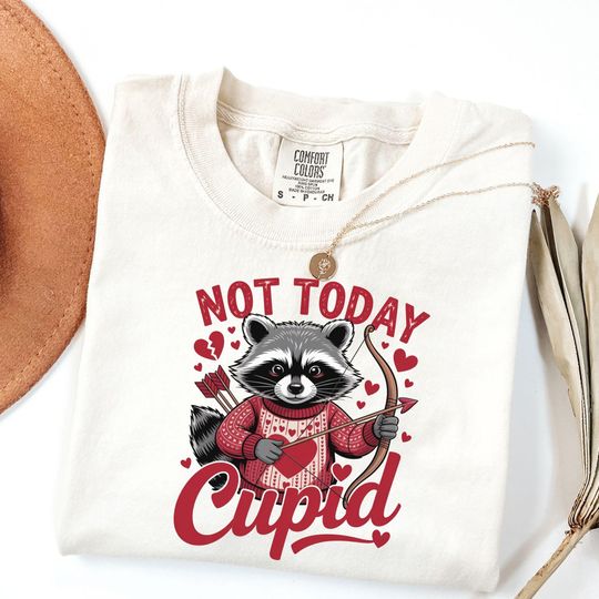 Discover Not Today Cupid Comfort Colors Shirt, Funny Raccoon Valentine Hoodie, Anti Valentine Day Gift, Sarcastic Cupid Raccoon Tee, Retro Vday Shirt