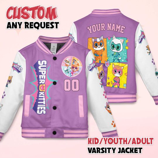 Discover Custom Super Kitties Varsity Jacket, Personalize Sparks Ginny Buddy Bitsy Baseball Jacket, Super Kitties Birthday Jacket Gift
