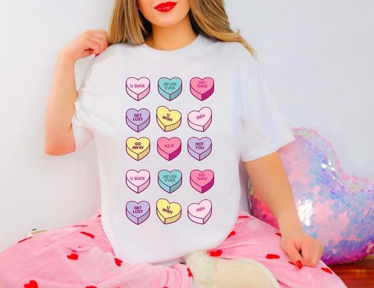 Discover Anti-Valentine's Day t-shirt, valentines tshirt, conversation hearts, valentines t-shirt, Sarcastic Hearts, anti love shirt, break up shirt