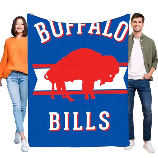 Buffalo Bills Large Blue Blanket with Red Buffalo Silhouette Soft Throw for Couch, Perfect for football Fans, Features White Text wit
