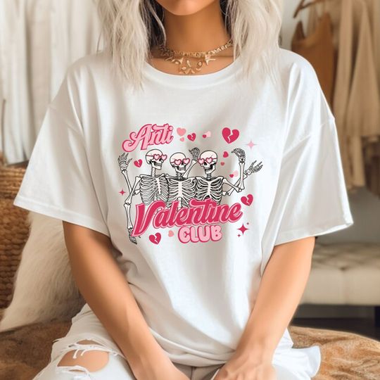 Discover Comfort Colors Anti Valentine Club T-Shirt, Valentine Shirt, Valentines Day Shirt, Skeleton Valentine Shirt, Valentines Day T-Shirt