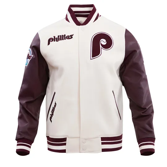 Philadelphia White Body Maroon Jacket Men  (Not Satin, Not Wool, Not Leather)