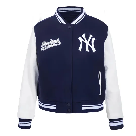 Discover New York Navy Blue Body White Jacket  (Not Satin, Not Wool, Not Leather)