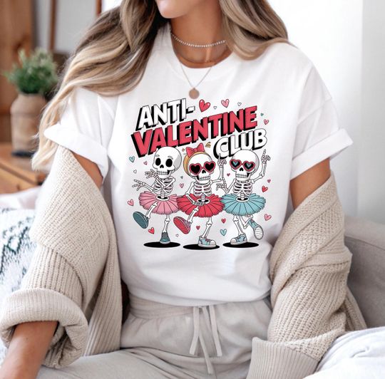 Anti Valentine Club Shirt, Skeleton Valentine's Day Tee, Galentine's Day T-shirt