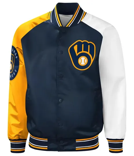 Discover Milwaukee Navy Blue Gold White Varsity Jacket Men  (Not Satin, Not Wool, Not Leather)