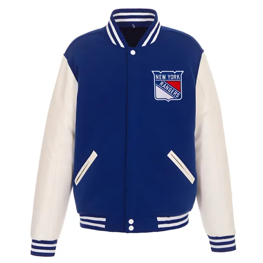New York Royal Blue Body White Varsity Jacket (Not Satin, Not Wool, Not Leather)