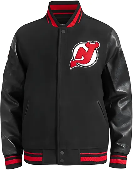 Discover New Jersey Devils Black Body Black Varsity Jacket  (Not Satin, Not Wool, Not Leather)