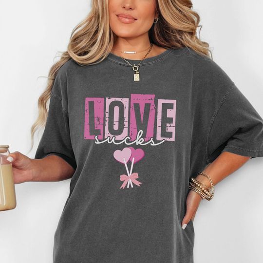 Discover Love Sucks Valentines Comfort Colors Shirt, Anti Valentines Day T-shirt, Funny Single Shirt, Anti-Romance Shirts