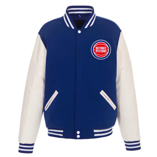 Discover Detroit Royal Blue Body White Varsity Jacket  (Not Satin, Not Wool, Not Leather)