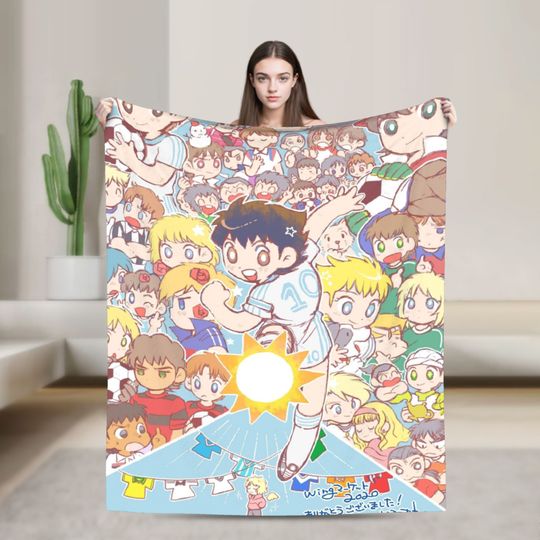 Captain Tsubasa Flannel Blanket Soccer Cartoon  Warm Bedding Throws for Outdoor Picnic Comfortable Bedspread Sofa Bed Cover