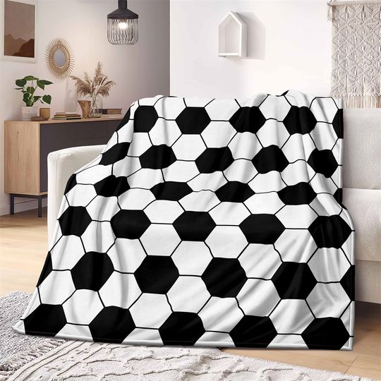 Discover Black white football Microfiber Throw Blanket,Xmas Leisure Cover Blanket,Soccer Lunch Break Blanket Home Travel Camping Blanket