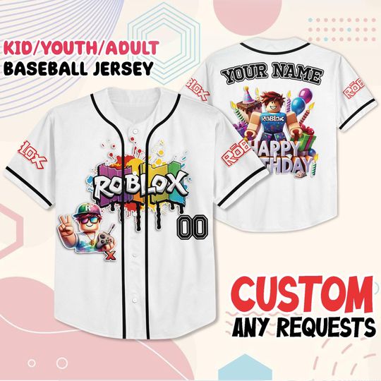 Discover Custom Roblox Birthday Baseball Jersey | Gamer Gift