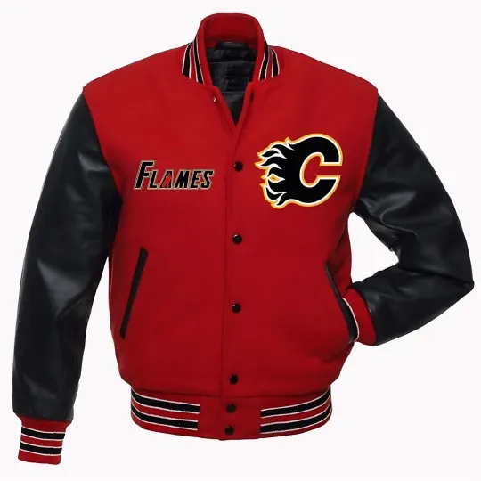 Calgary Flames Body Black  Varsity Jacket Men  (Not Satin, Not Wool, Not Leather)