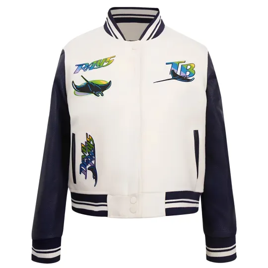 Discover Tampa Bay Off White Body Navy Blue Jacket  (Not Satin, Not Wool, Not Leather)