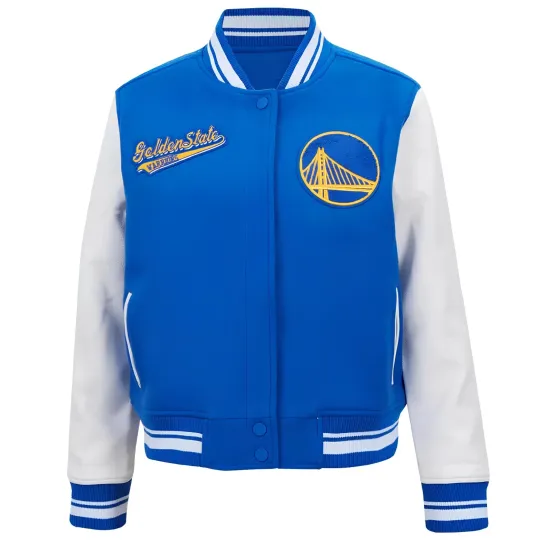 Discover Golden State Blue Body White Varsity Jacket  (Not Satin, Not Wool, Not Leather)
