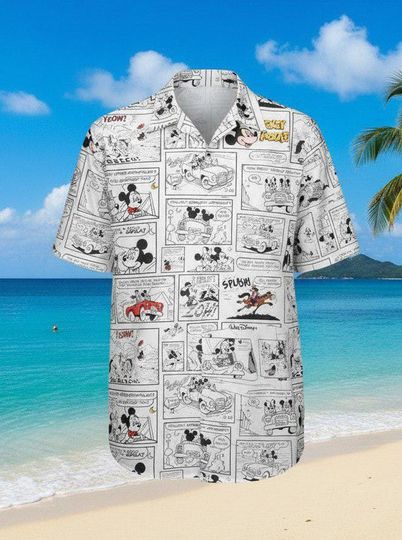 Hot new 2026 funny Retro Disney Crewneck, Embroidered Mickey & Friends Balloon Hawaiian shirt for fans, Cartoon Hawaiian shirt