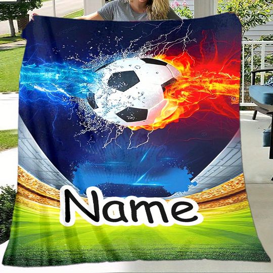 Discover Customized name football fan blanket with ultra soft flannel, vivid 3D football design, personalized gifts for office travel