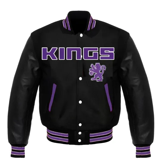 Discover Sacramento Black Body Black Varsity Jacket  (Not Satin, Not Wool, Not Leather)