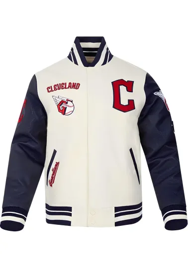 Discover Cleveland White Body Navy Blue Jacket Men  (Not Satin, Not Wool, Not Leather)