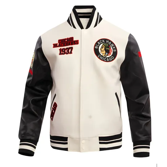 Discover Chicago White Body Black Varsity Jacket Men  (Not Satin, Not Wool, Not Leather)