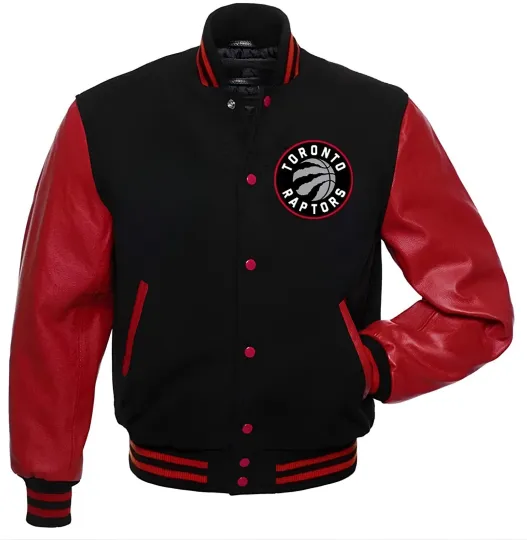 Discover Toronto Black Body Red Varsity Jacket Men  (Not Satin, Not Wool, Not Leather)