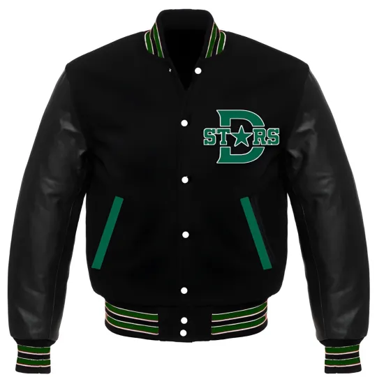 Discover Dallas Black Body Black Varsity Jacket Men  (Not Satin, Not Wool, Not Leather)