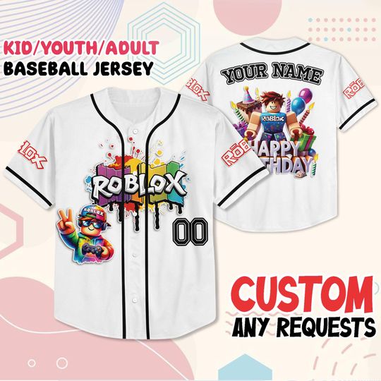 Discover Custom Roblox Birthday Baseball Jersey, Personalized Gamer Shirt