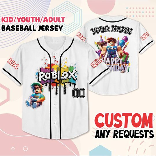 Discover Custom Roblox Birthday Baseball Jersey, Gamer Party Outfit