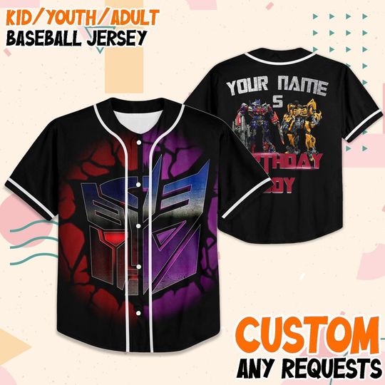 Discover Custom Transformers Birthday Baseball Jersey, Optimus Prime Bumblebee Party Shirt