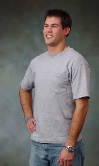 Discover Adult Pocket t-shirt. Short sleeve. 100% cotton, Size M to 8XLT. Made in USA