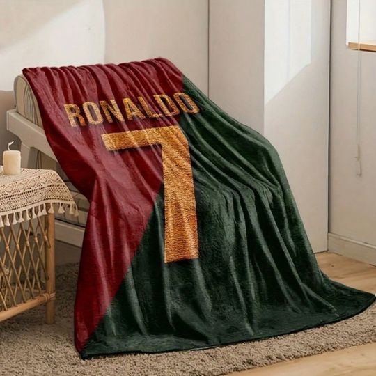 Ronaldo Football Themed Flannel Blanket Warm Cozy Soft Throw Blanket For Couch Bed Sofa Football Fan Gift Blanket Home Decor