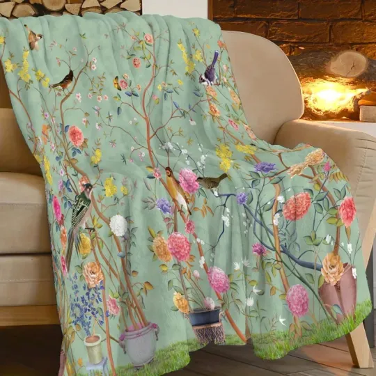 Discover 1pc Creative Flower and Bird Flannel Blanket Comfortable Warm Soft Sofa Throw Blanket for All Seasons Office Bed Travel Blanket