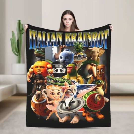 Discover Italian Brainrot Italian Brainrot Funny Memes Blankets  Decorative Flannel Bedding Throws For Living Room Warm Soft  Bedspread